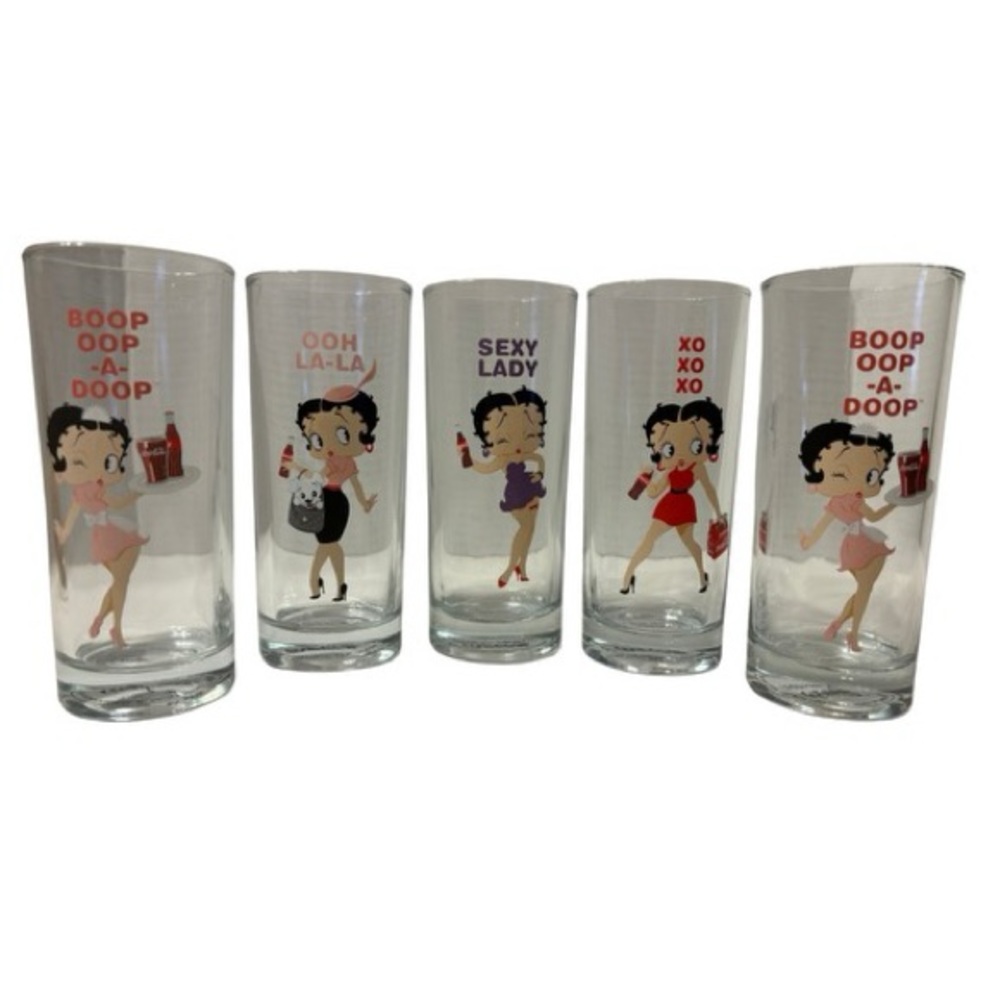 VINTAGE COCA-COLA BETTY BOOP High Ball Collectible Glasses Set (5)